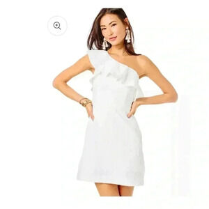 NWT Lilly Pulitzer White Kipton Romper Pineapple Embossed Ruffled Sz 14 sundress